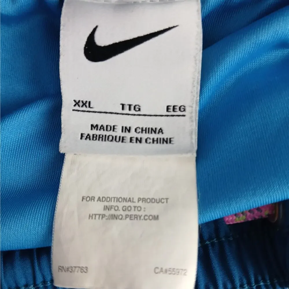 Nike Men’s SZ XXL Lined Swim Trunks Blue Pink Colorblock Drawstring Board Shorts